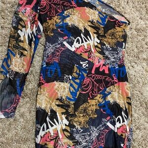 One sleeve dress or cover up, thin material see through, size XL